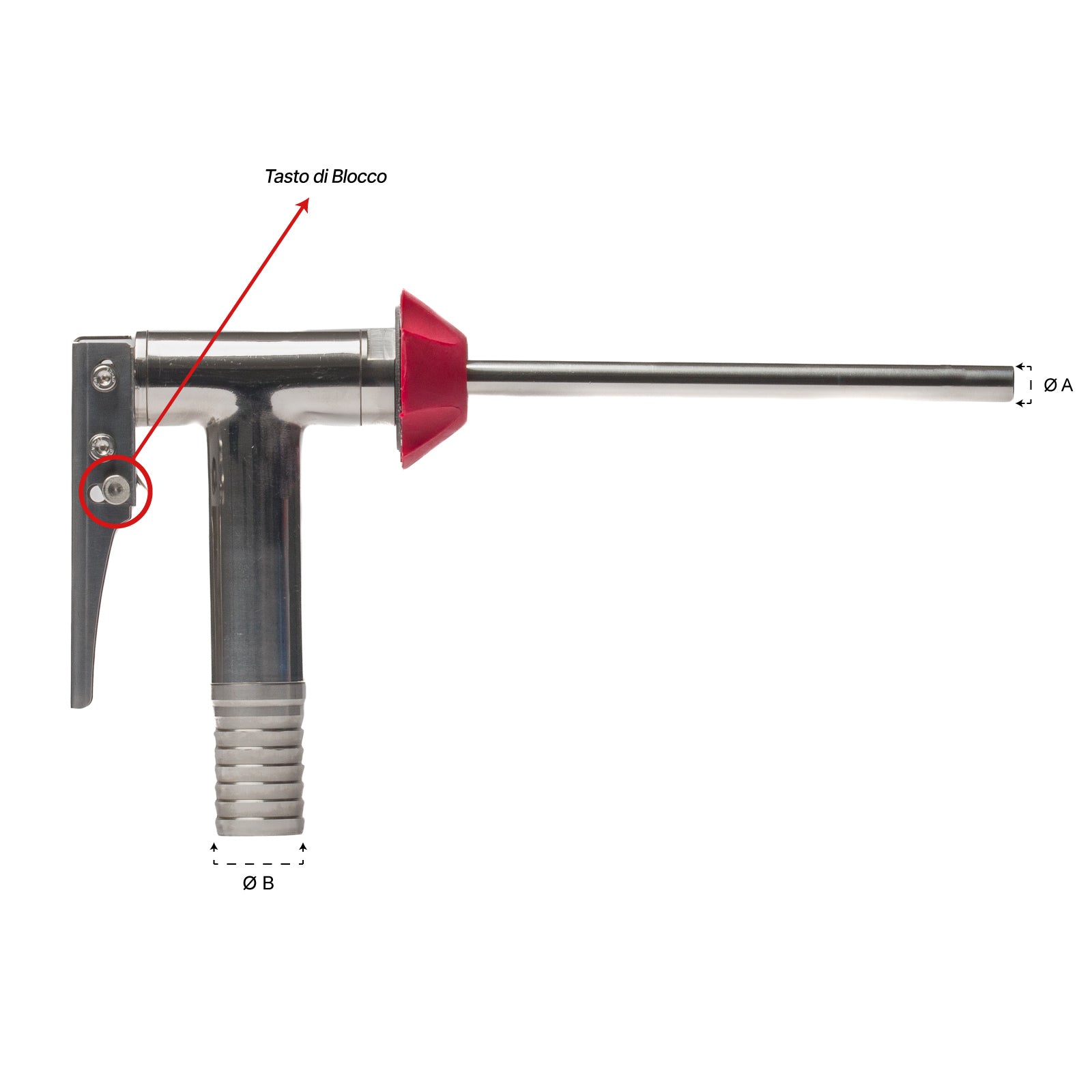 Pistola Riempitrice INOX per Vino (Portagomma Ø 30 mm)