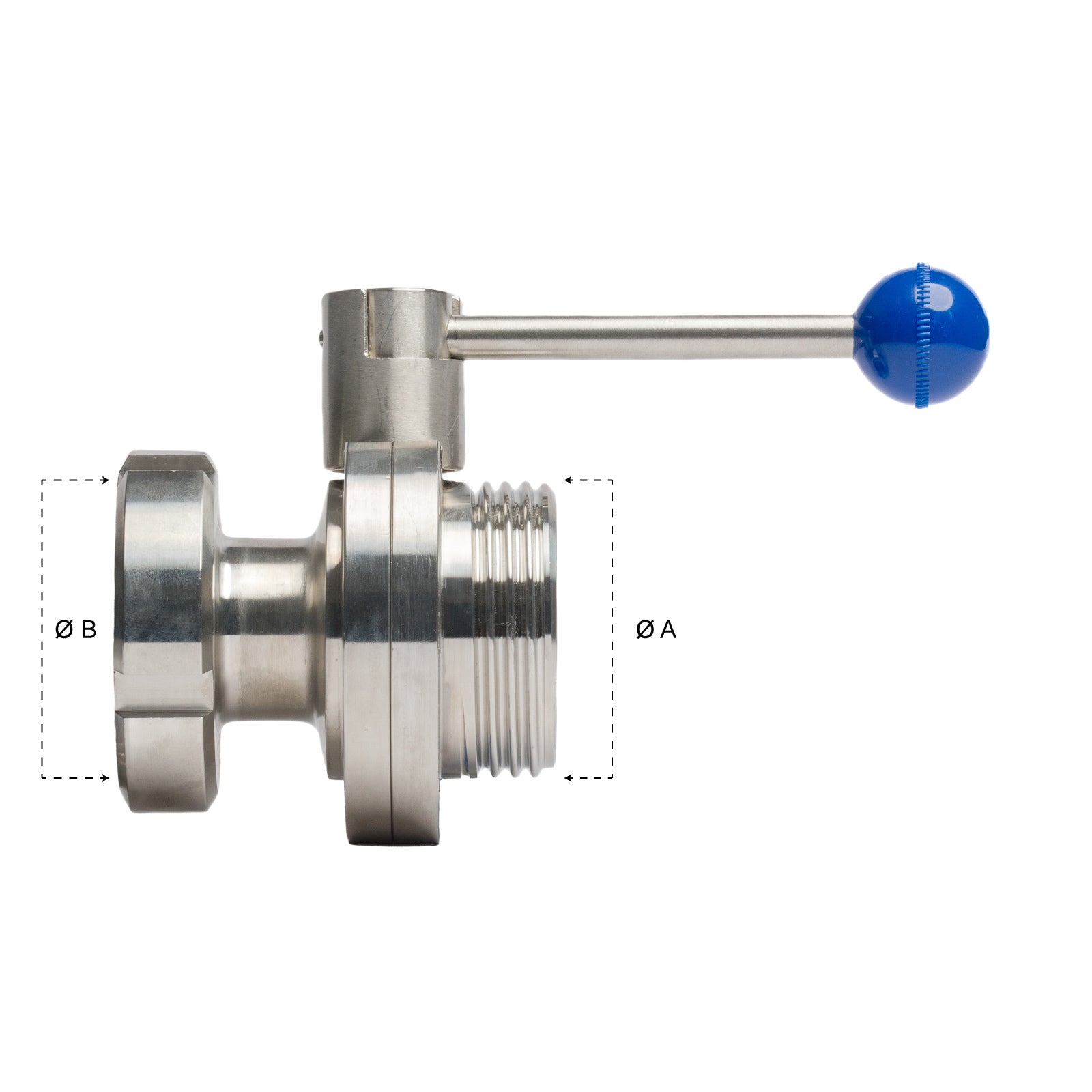 Valvola a Farfalla INOX con Leva a Trazione DIN 25 M/G x DIN 25 F