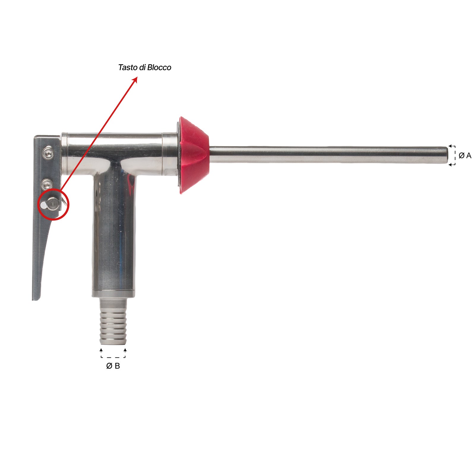 Pistola Riempitrice INOX per Vino (Portagomma Ø 20 mm)