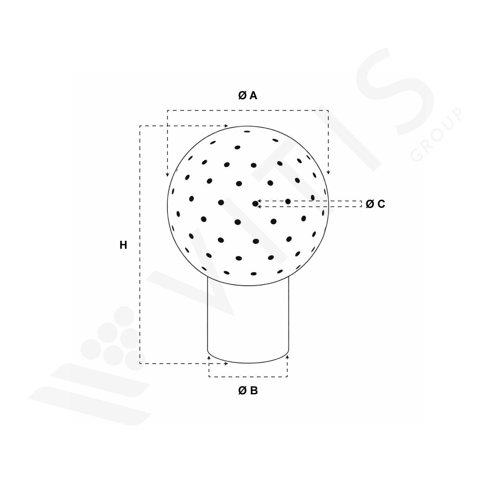 Sfera di Lavaggio in Acciaio INOX AISI 316L Ø 90 mm, tutta forata, GAS 1"1/4 F