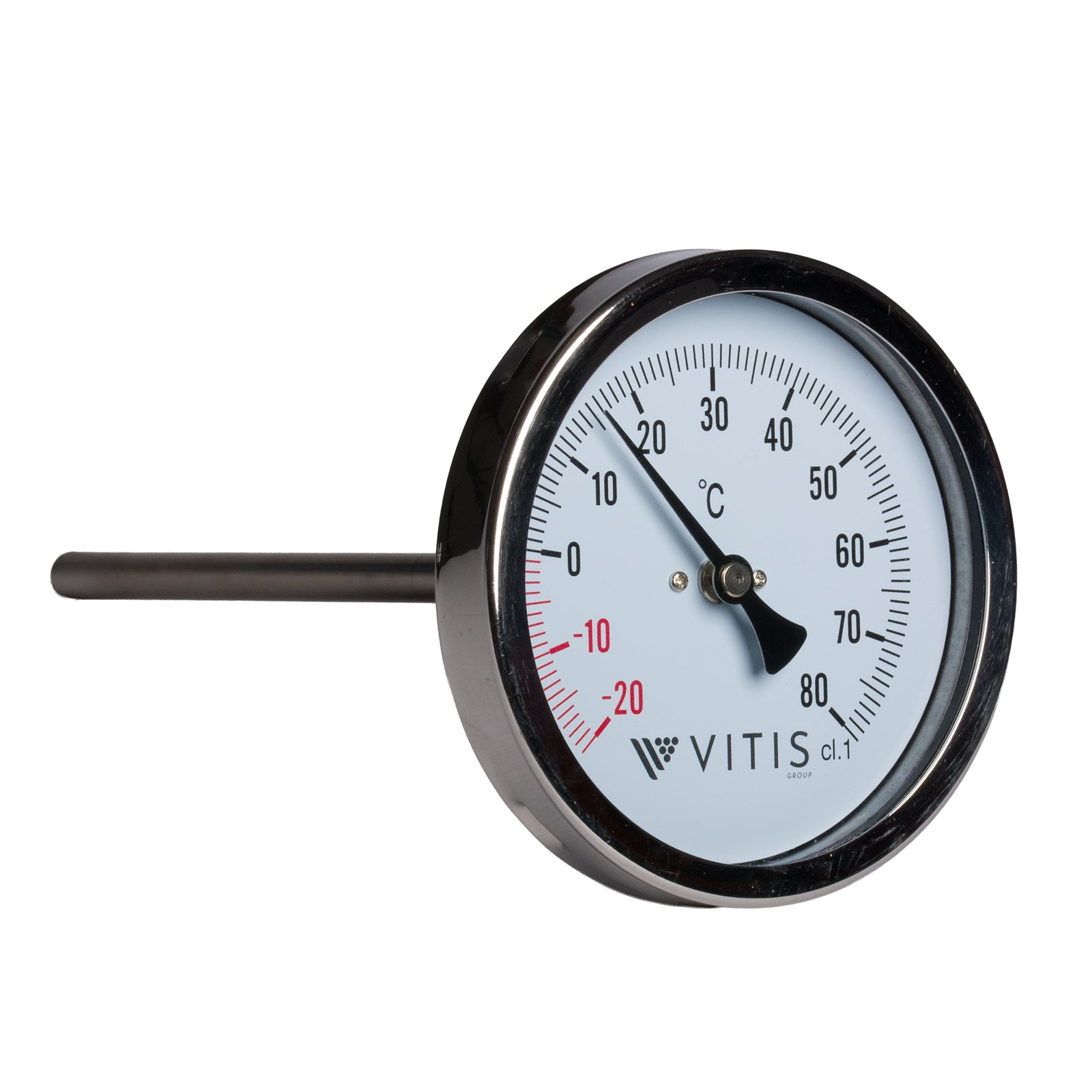 Termometro Analogico Bimetallico in Acciaio Inox con Sonda 20 cm (-20/+80 °C)