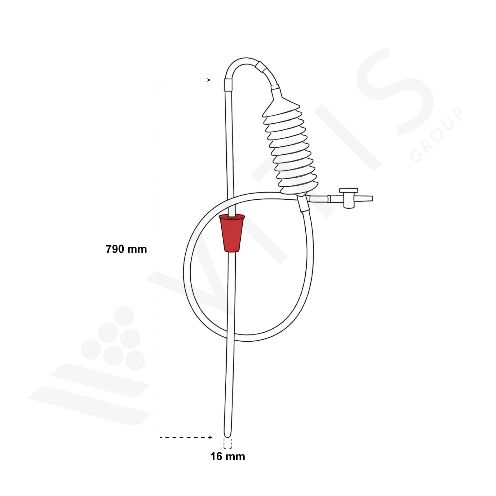 Travasatore a Polmone con Tubo Rigido Ø 16 mm e Farfalla Minus (79 cm)
